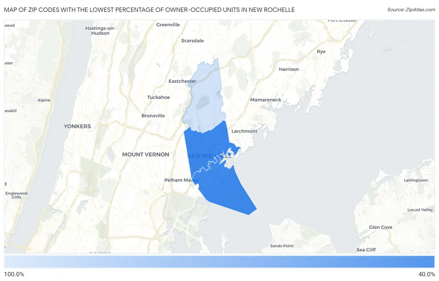 Zip Codes with the Lowest Percentage of Owner-Occupied Units in New Rochelle Map