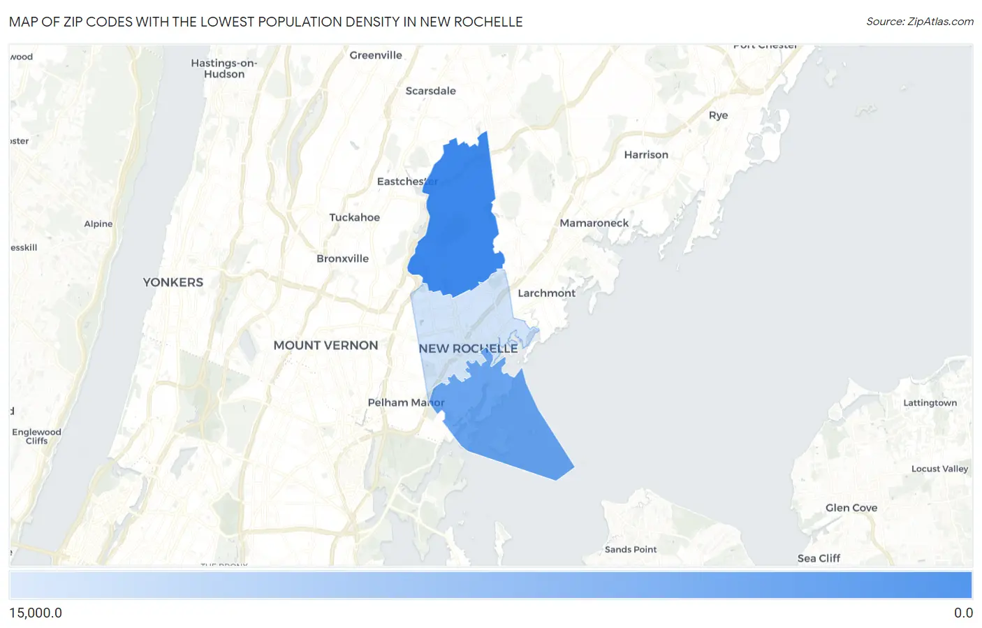 Zip Codes with the Lowest Population Density in New Rochelle Map