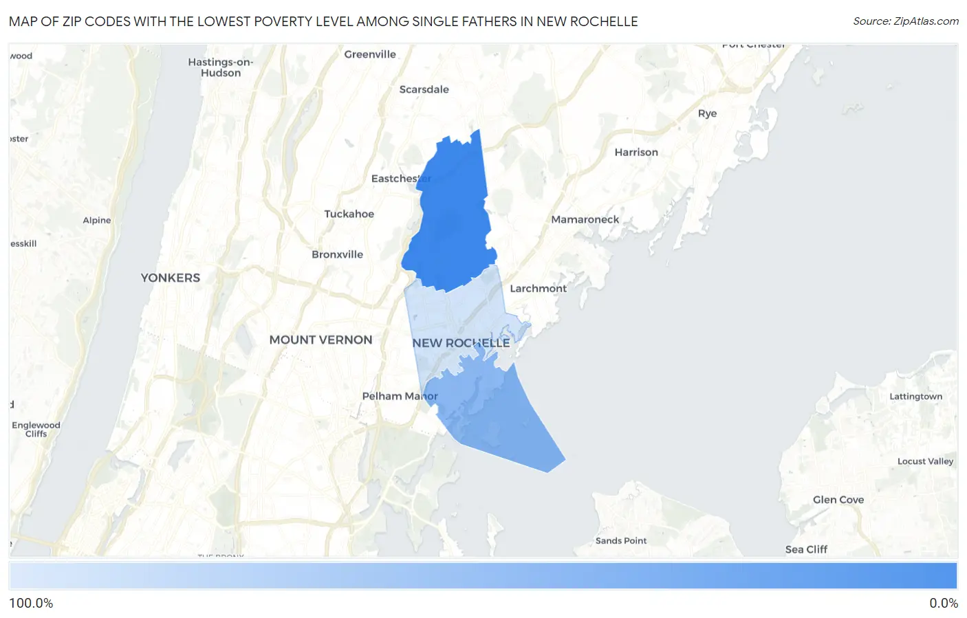 Zip Codes with the Lowest Poverty Level Among Single Fathers in New Rochelle Map