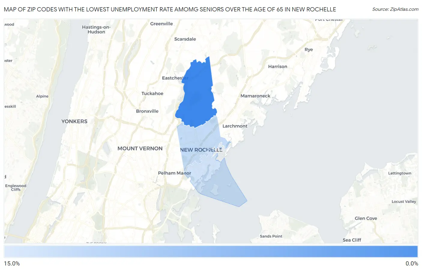 Zip Codes with the Lowest Unemployment Rate Amomg Seniors Over the Age of 65 in New Rochelle Map