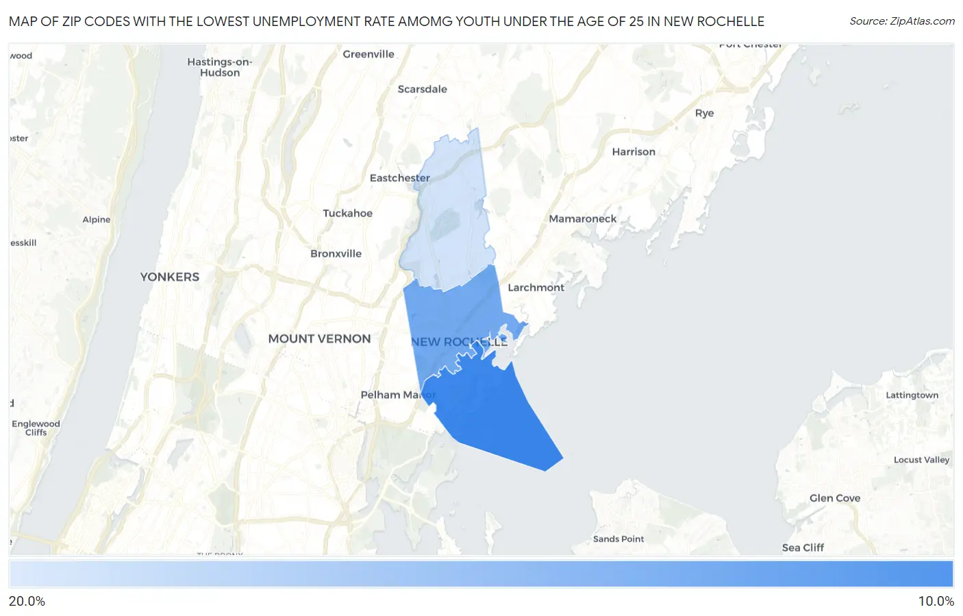 Zip Codes with the Lowest Unemployment Rate Amomg Youth Under the Age of 25 in New Rochelle Map