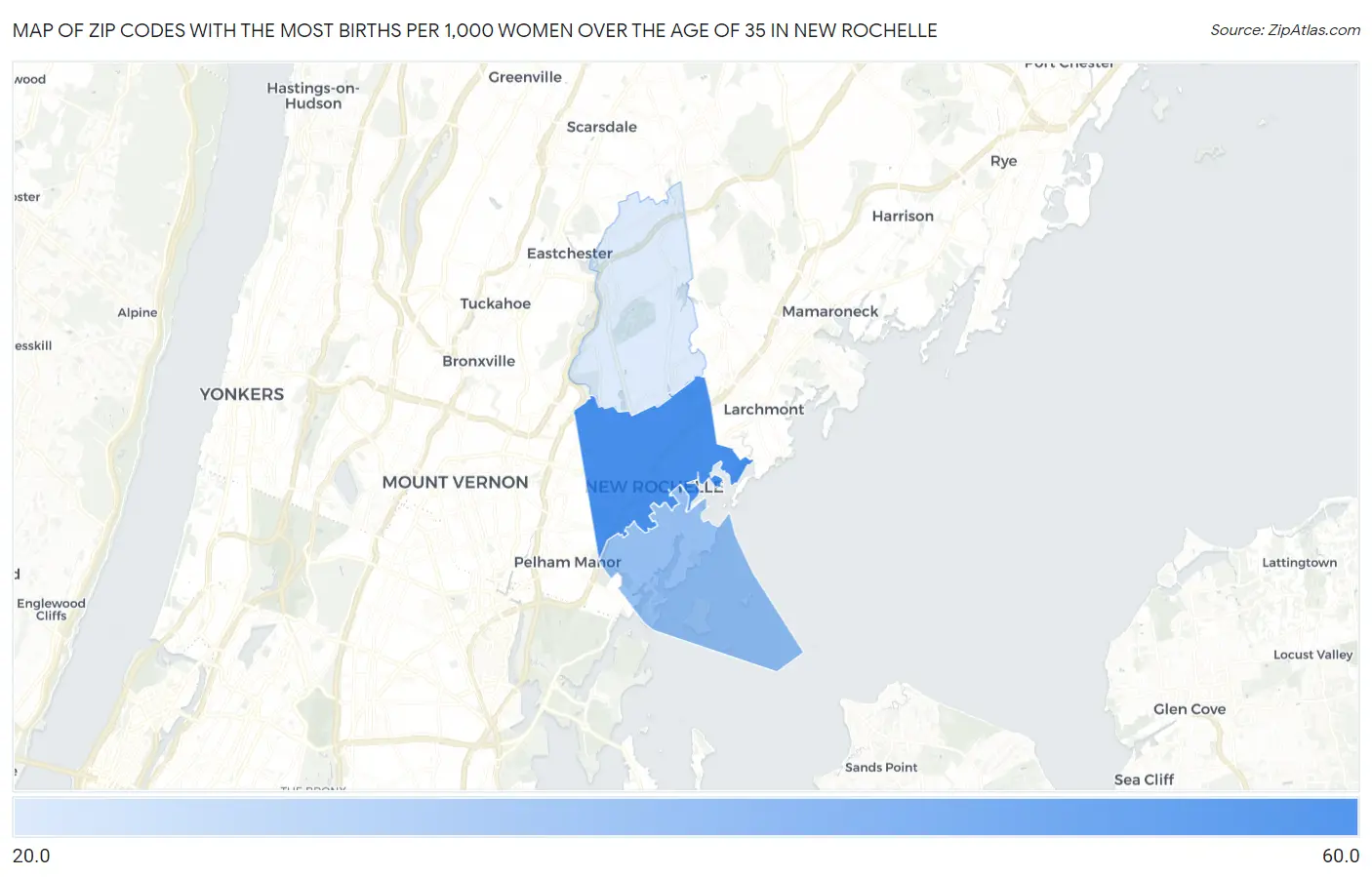 Zip Codes with the Most Births per 1,000 Women Over the Age of 35 in New Rochelle Map