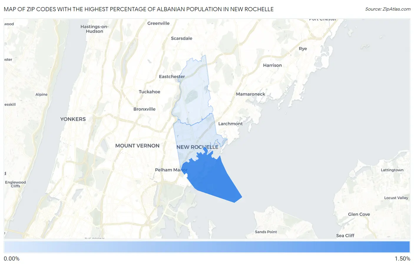 Zip Codes with the Highest Percentage of Albanian Population in New Rochelle Map