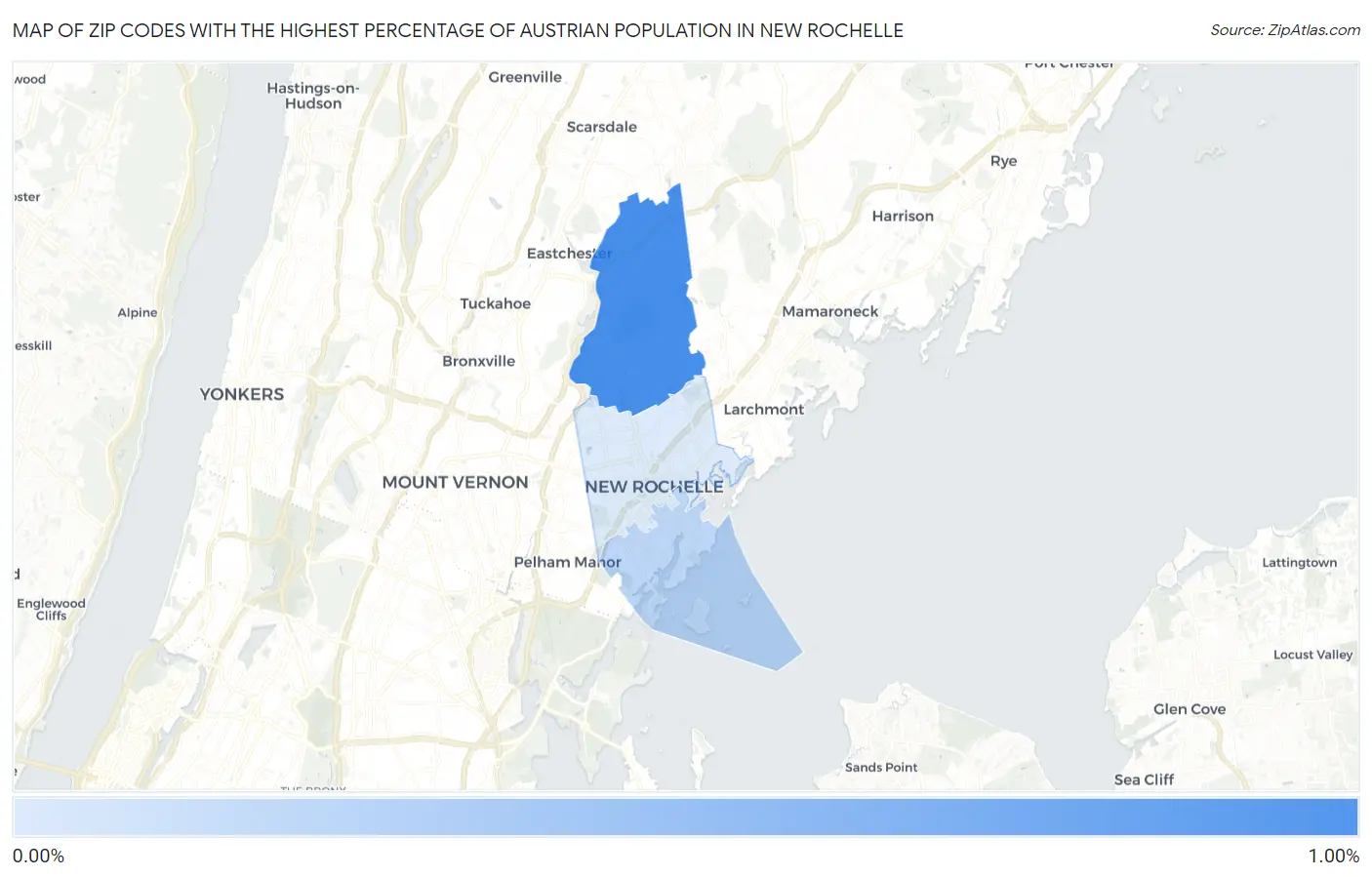 Zip Codes with the Highest Percentage of Austrian Population in New Rochelle Map