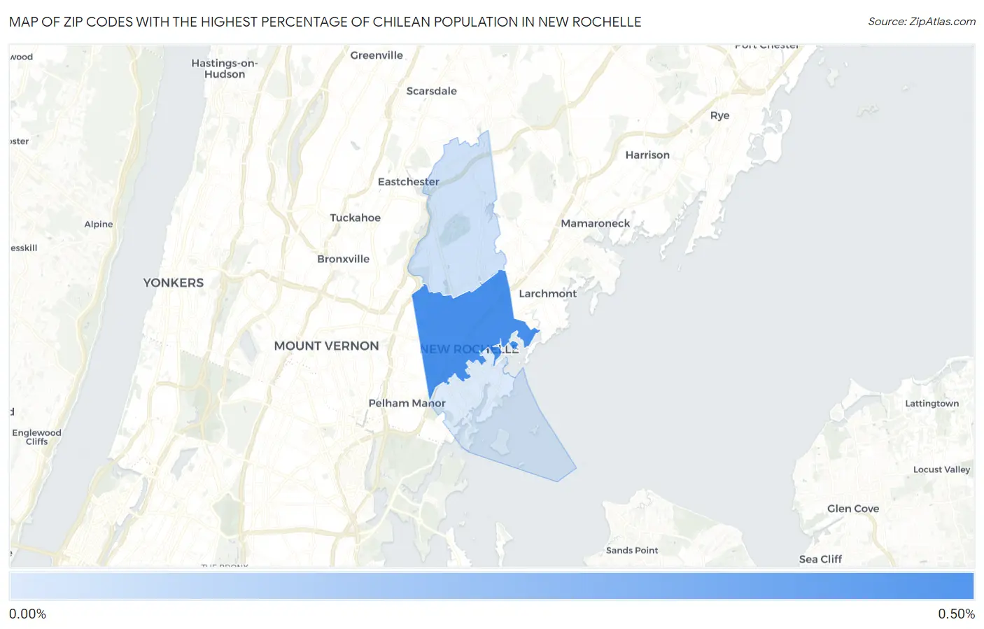 Zip Codes with the Highest Percentage of Chilean Population in New Rochelle Map