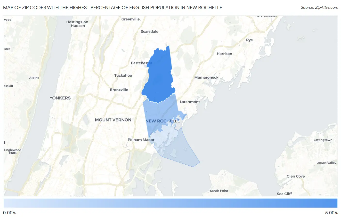 Zip Codes with the Highest Percentage of English Population in New Rochelle Map