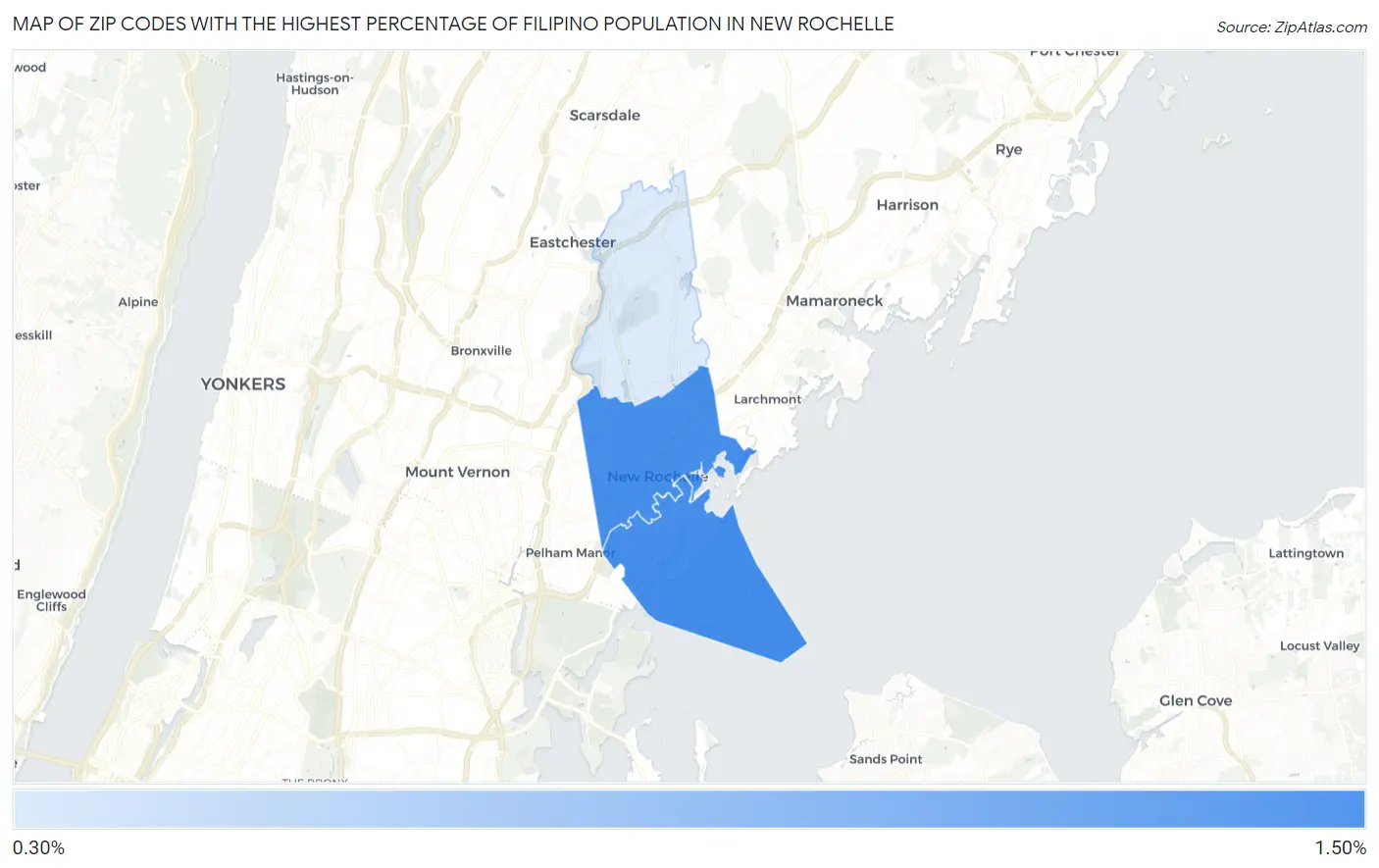 Zip Codes with the Highest Percentage of Filipino Population in New Rochelle Map