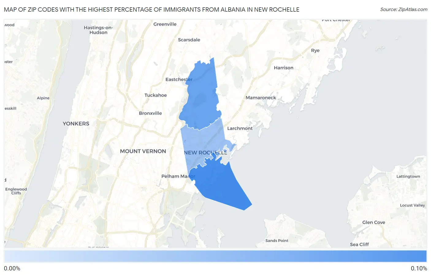 Zip Codes with the Highest Percentage of Immigrants from Albania in New Rochelle Map