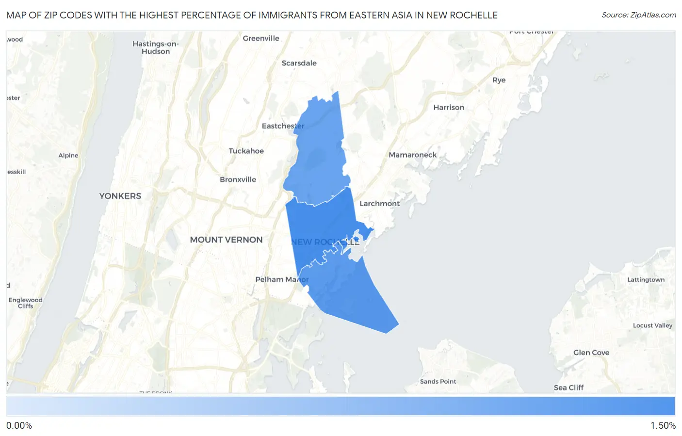 Zip Codes with the Highest Percentage of Immigrants from Eastern Asia in New Rochelle Map