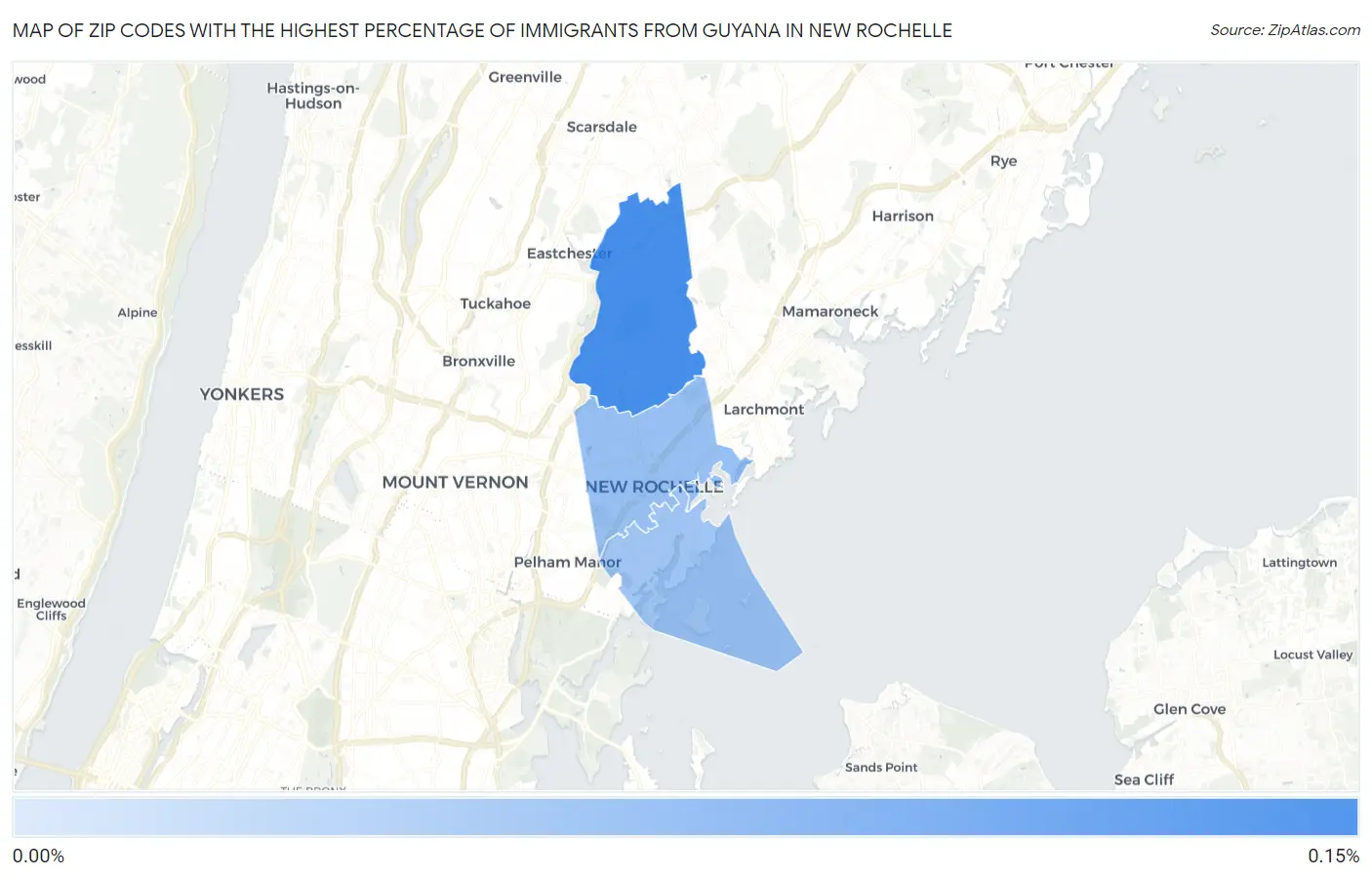 Zip Codes with the Highest Percentage of Immigrants from Guyana in New Rochelle Map