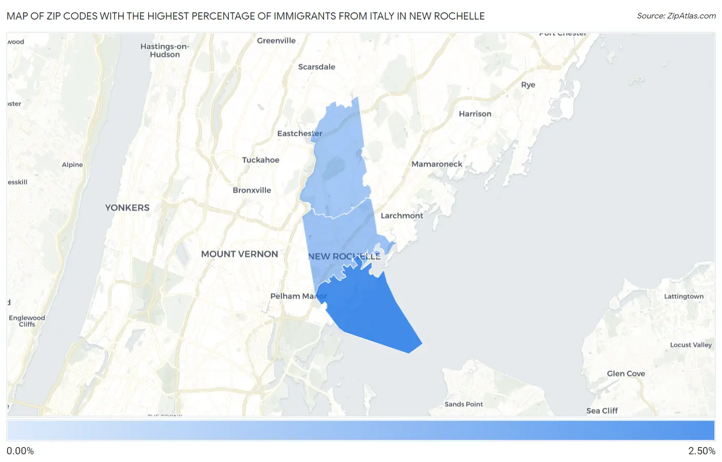Zip Codes with the Highest Percentage of Immigrants from Italy in New Rochelle Map