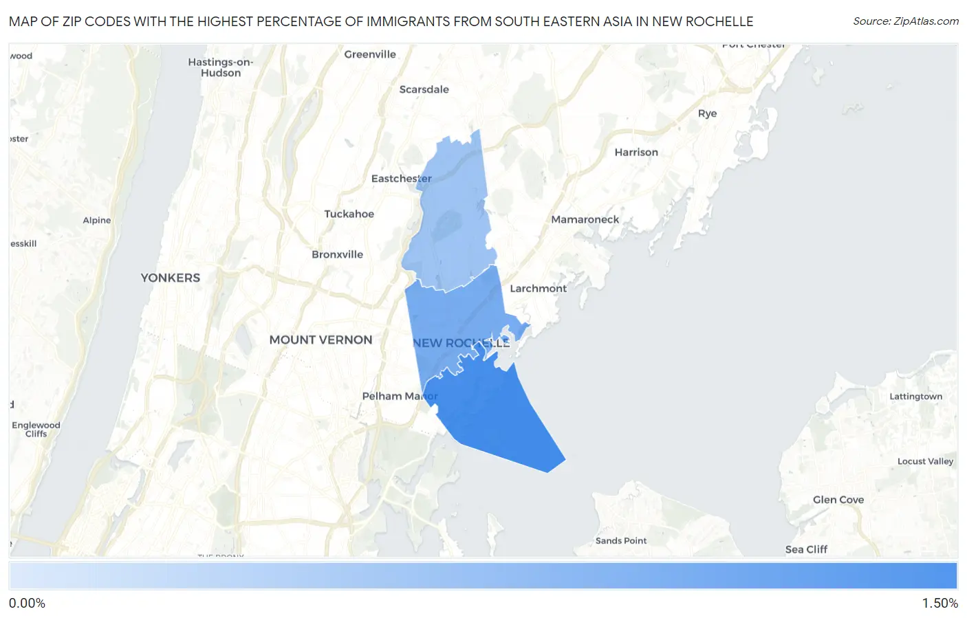 Zip Codes with the Highest Percentage of Immigrants from South Eastern Asia in New Rochelle Map