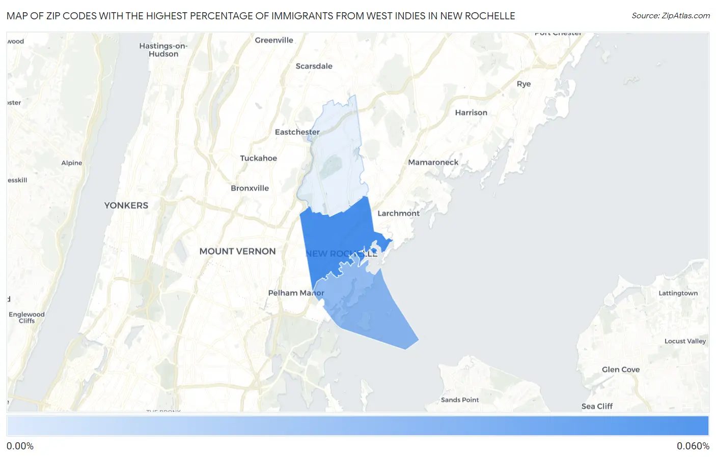Zip Codes with the Highest Percentage of Immigrants from West Indies in New Rochelle Map