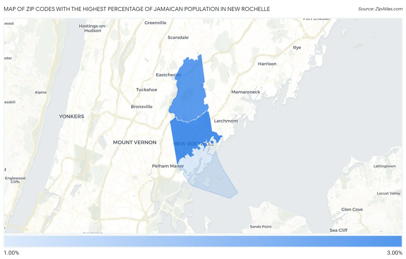 Zip Codes with the Highest Percentage of Jamaican Population in New Rochelle Map