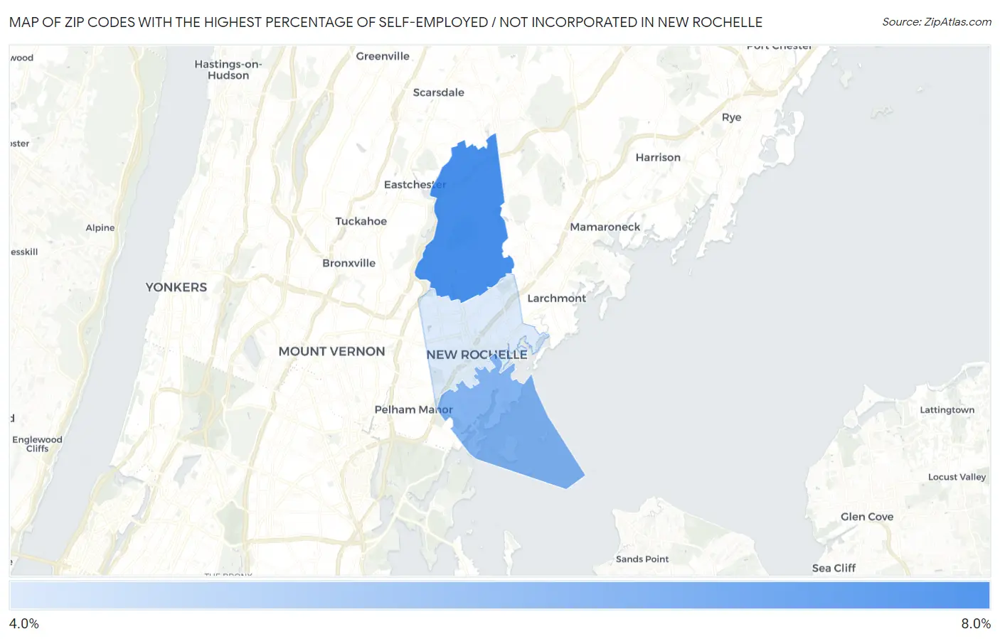 Zip Codes with the Highest Percentage of Self-Employed / Not Incorporated in New Rochelle Map