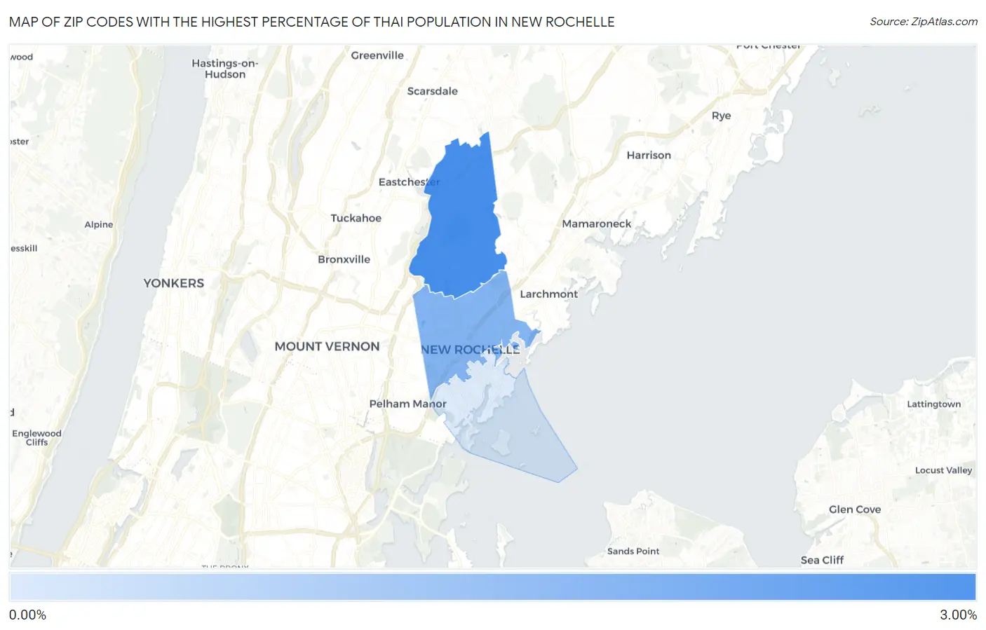 Zip Codes with the Highest Percentage of Thai Population in New Rochelle Map
