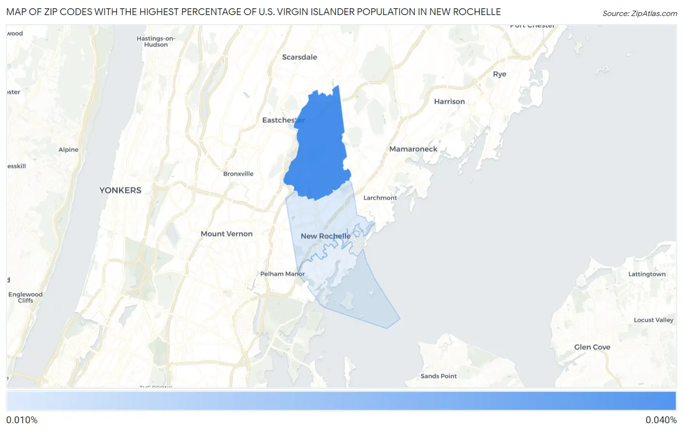 Zip Codes with the Highest Percentage of U.S. Virgin Islander Population in New Rochelle Map