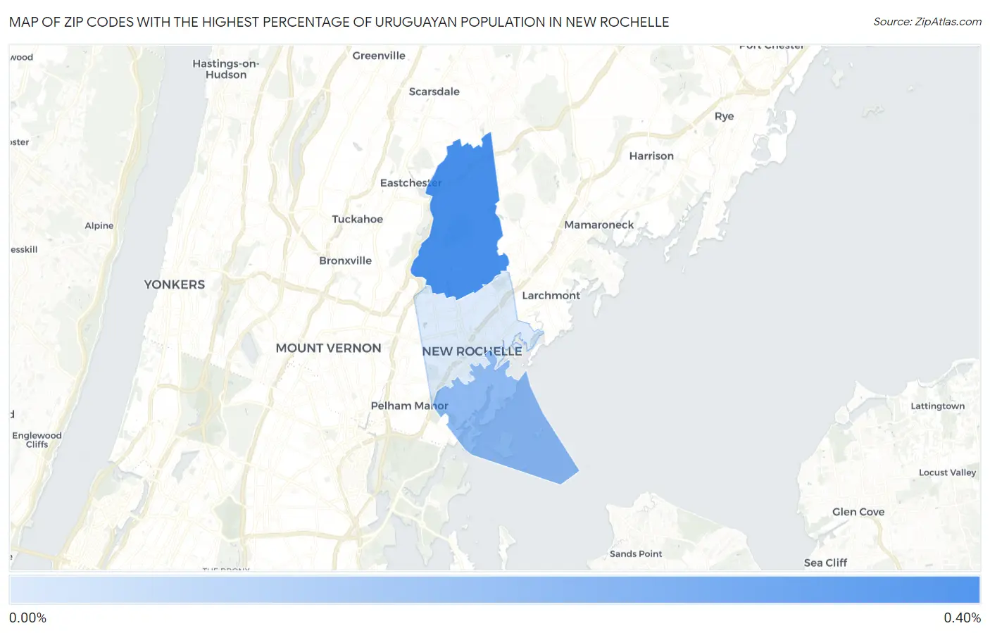Zip Codes with the Highest Percentage of Uruguayan Population in New Rochelle Map