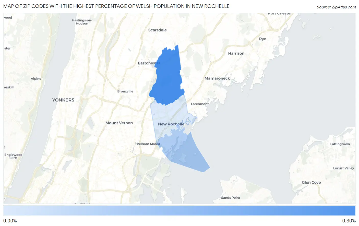 Zip Codes with the Highest Percentage of Welsh Population in New Rochelle Map
