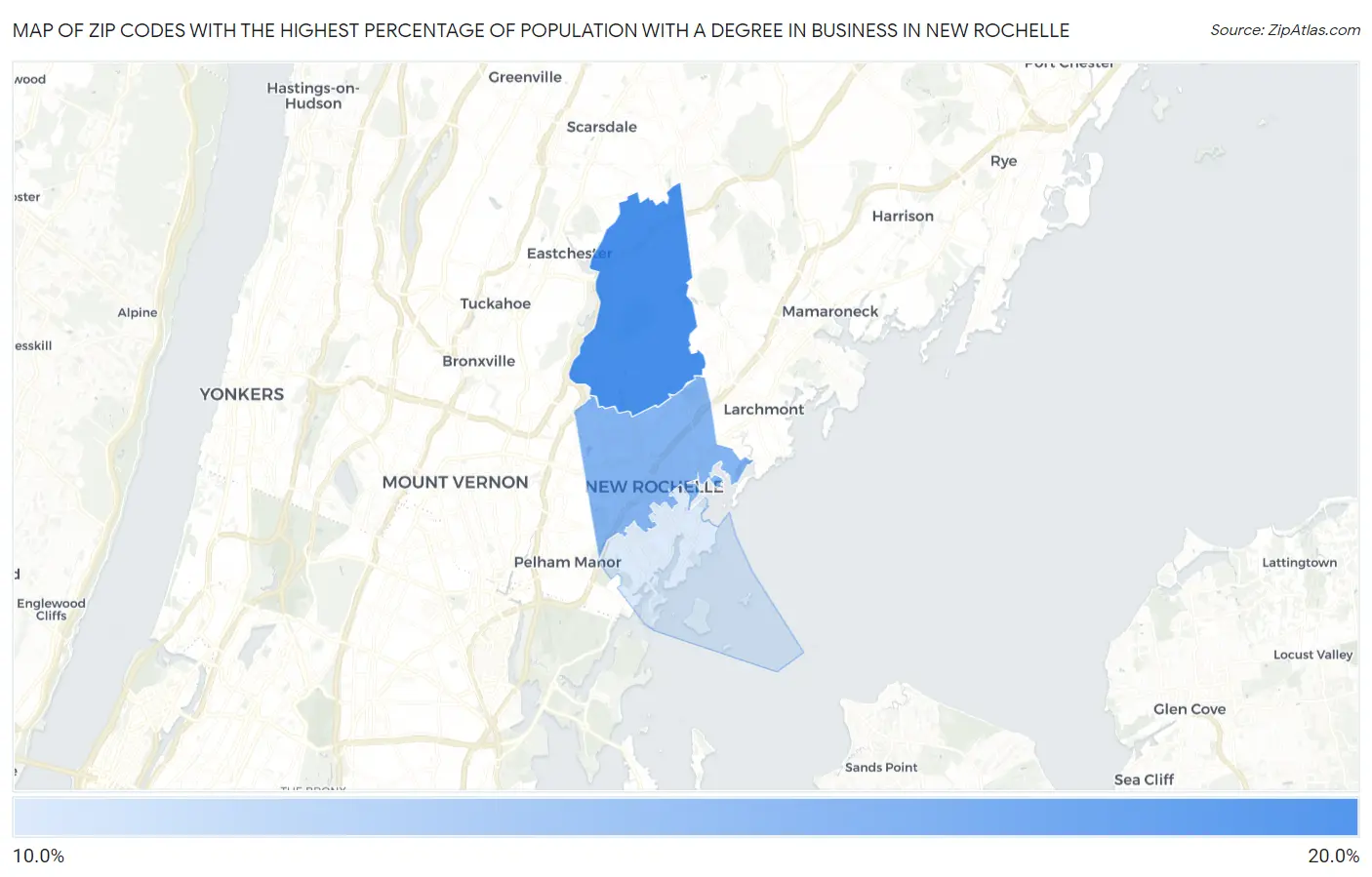 Zip Codes with the Highest Percentage of Population with a Degree in Business in New Rochelle Map