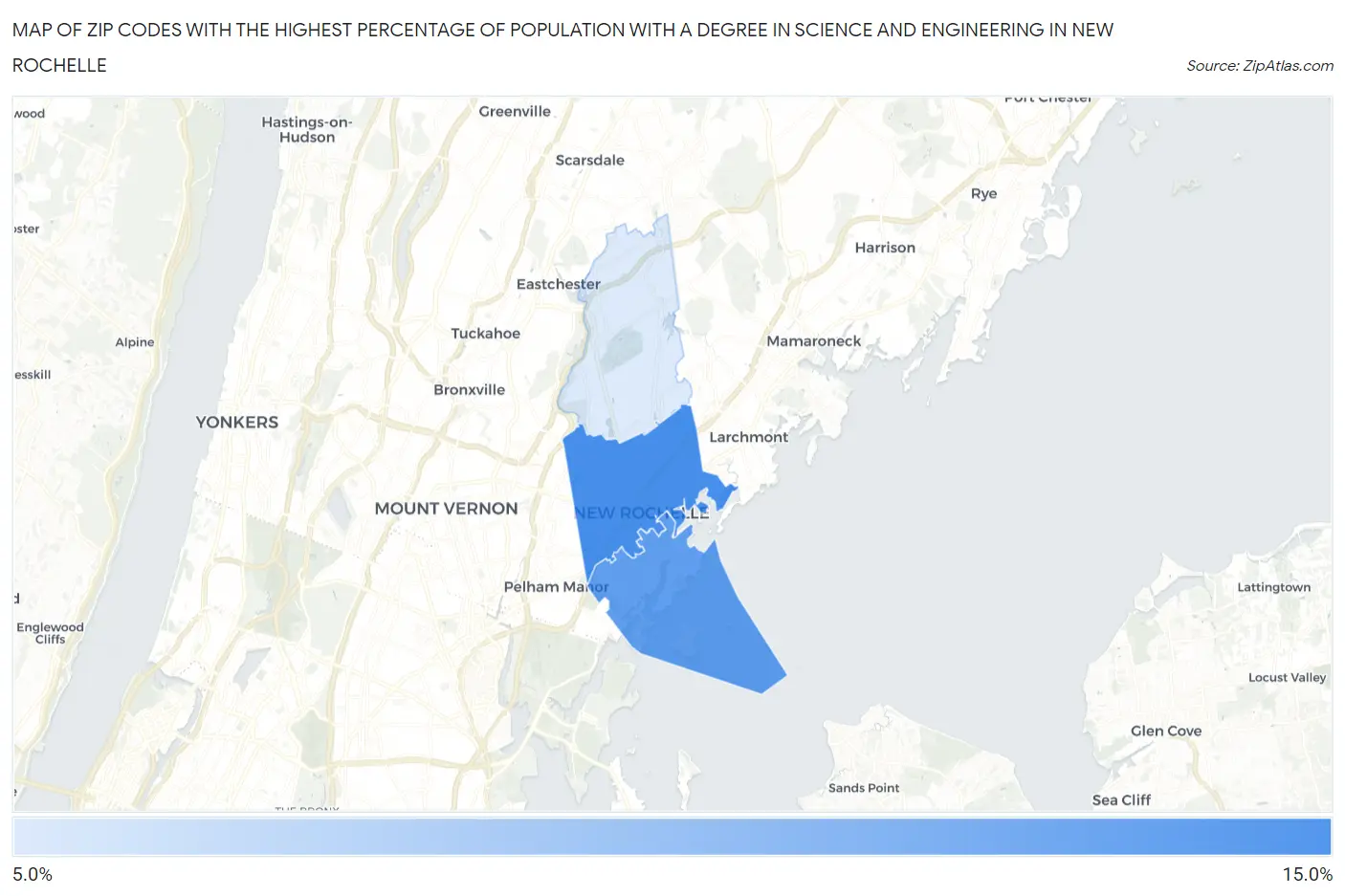 Zip Codes with the Highest Percentage of Population with a Degree in Science and Engineering in New Rochelle Map