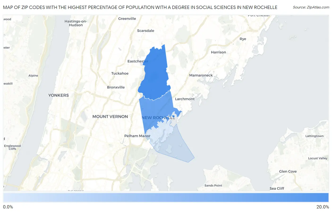 Zip Codes with the Highest Percentage of Population with a Degree in Social Sciences in New Rochelle Map