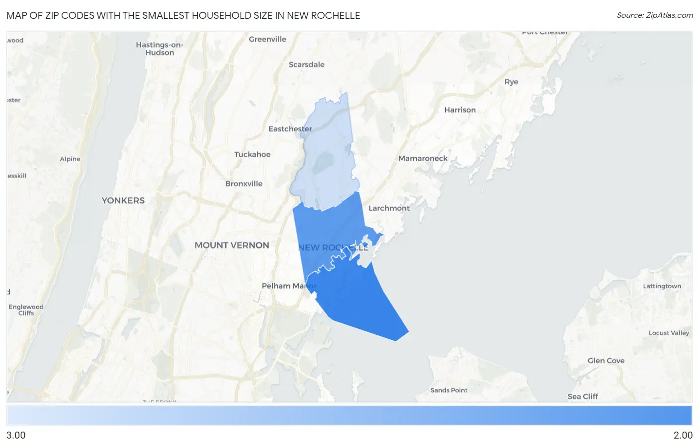 Zip Codes with the Smallest Household Size in New Rochelle Map