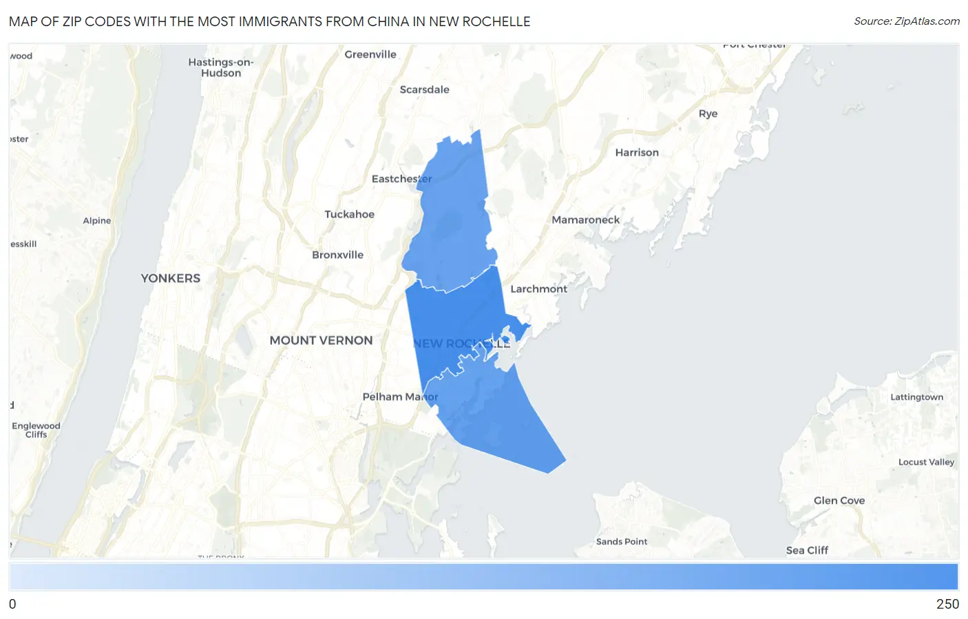 Zip Codes with the Most Immigrants from China in New Rochelle Map