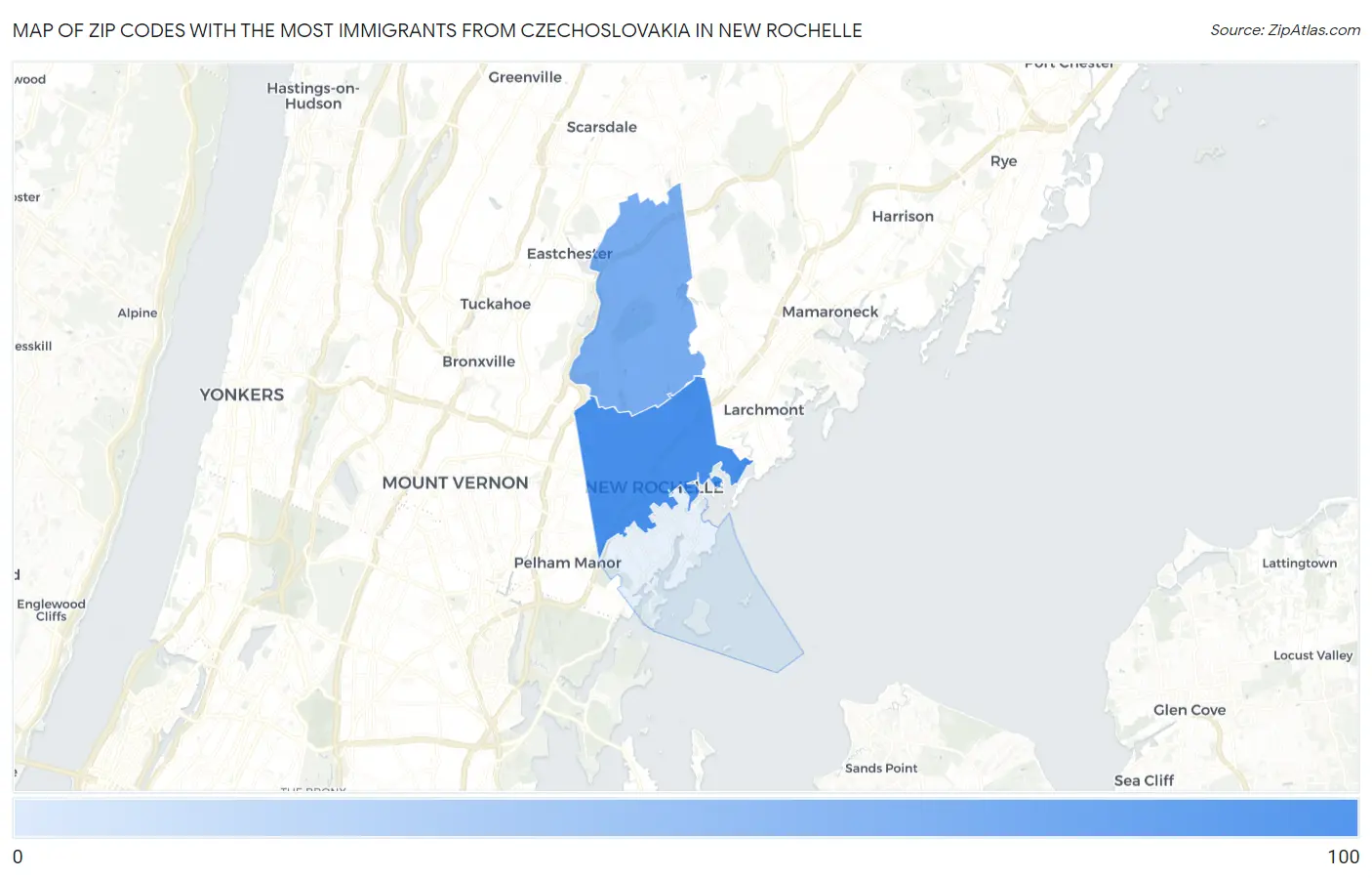 Zip Codes with the Most Immigrants from Czechoslovakia in New Rochelle Map