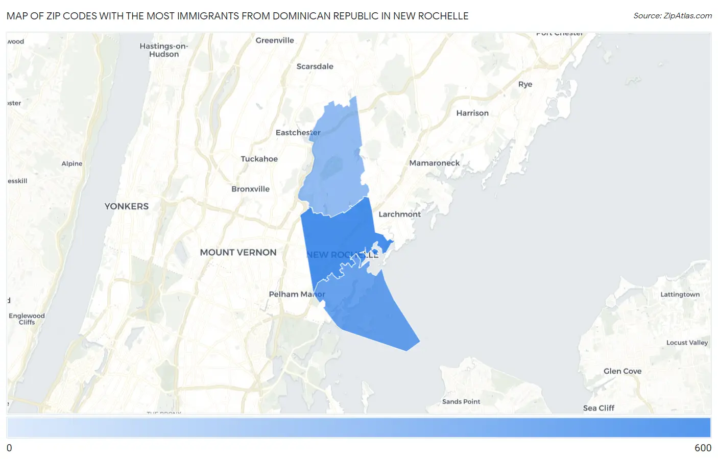 Zip Codes with the Most Immigrants from Dominican Republic in New Rochelle Map