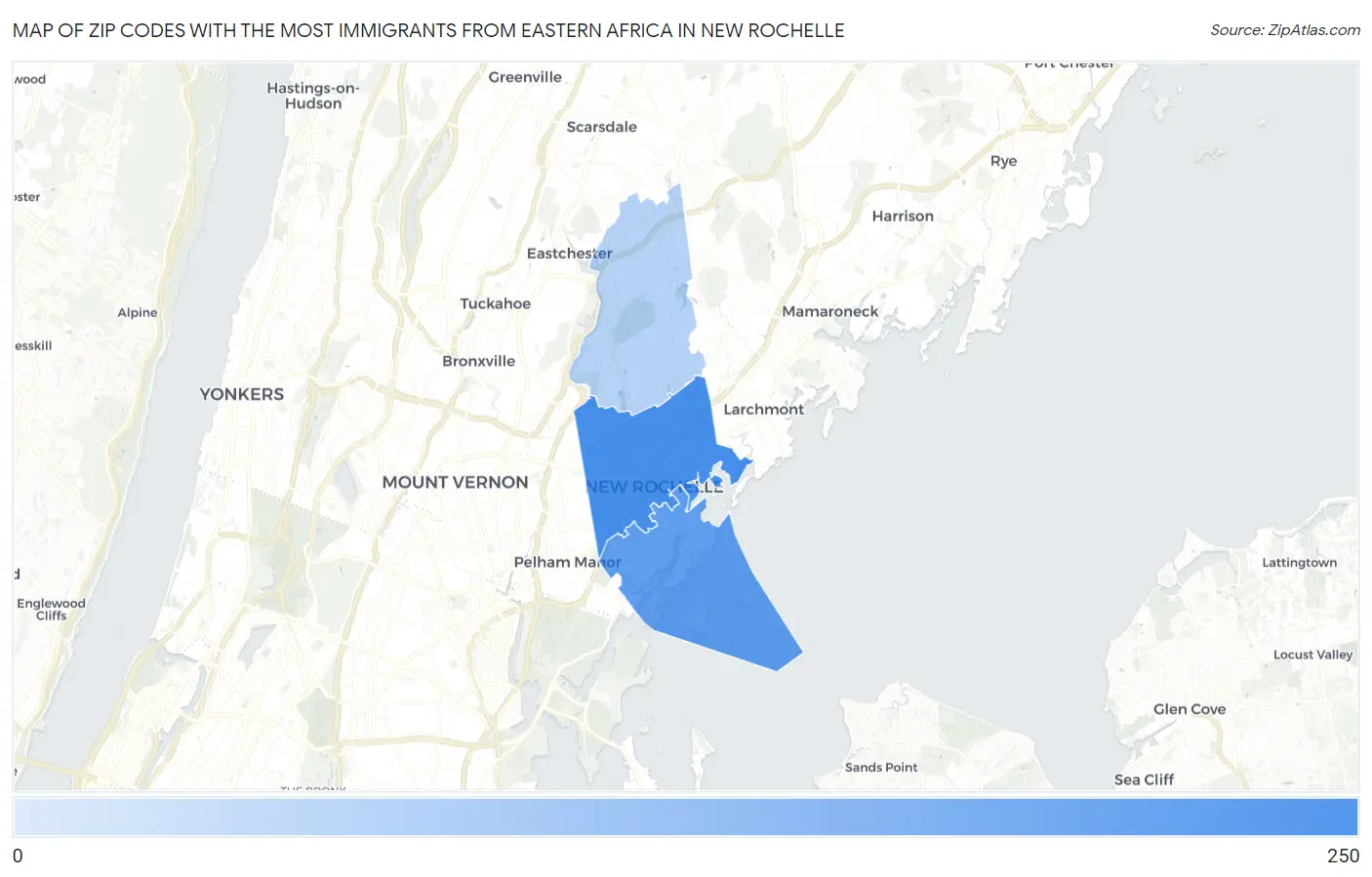 Zip Codes with the Most Immigrants from Eastern Africa in New Rochelle Map