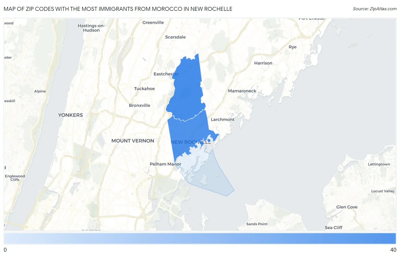 Zip Codes with the Most Immigrants from Morocco in New Rochelle Map
