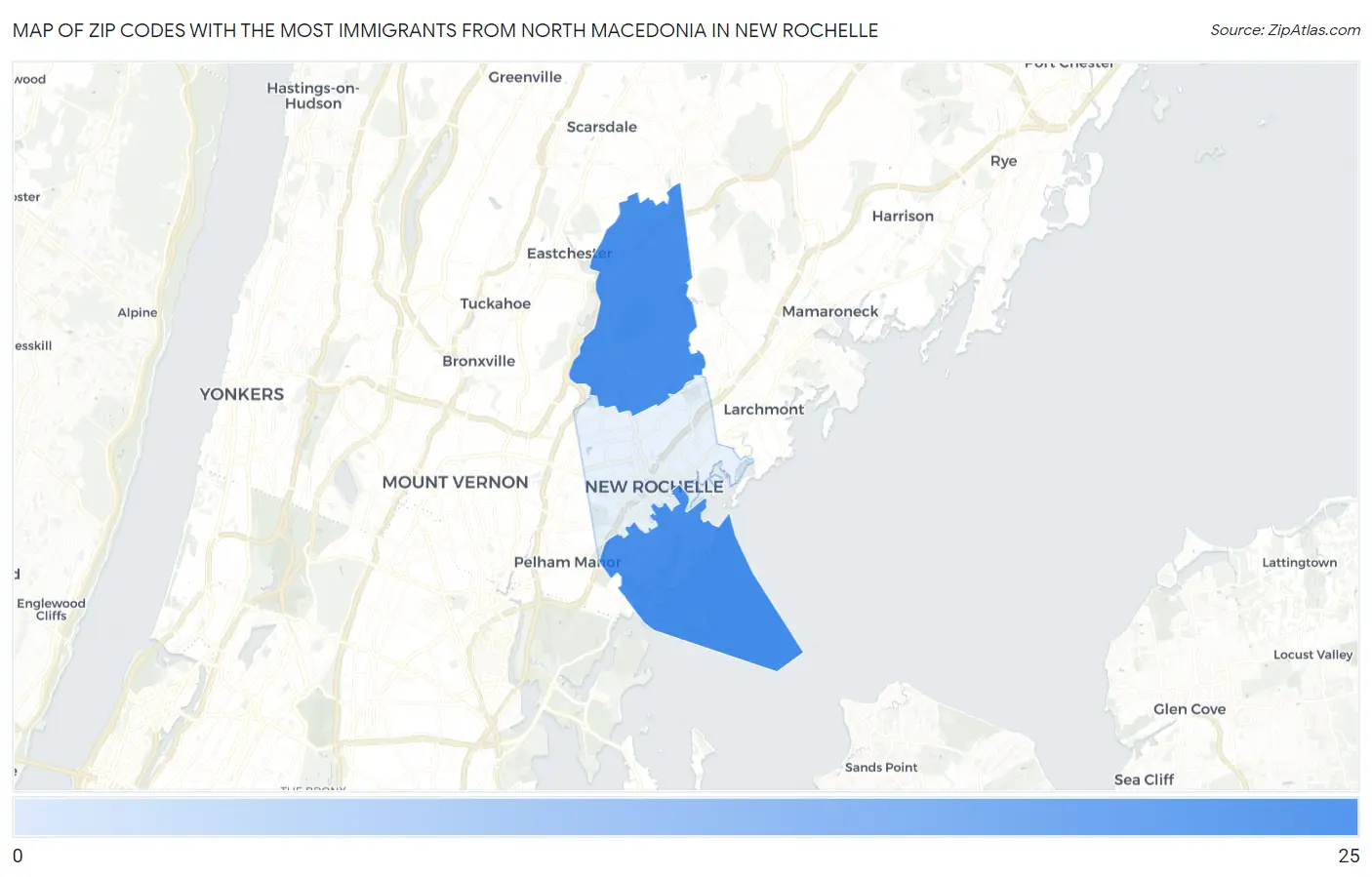 Zip Codes with the Most Immigrants from North Macedonia in New Rochelle Map