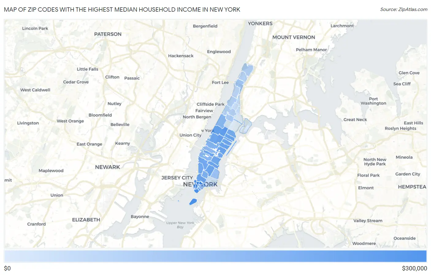 Zip Codes with the Highest Median Household Income in New York Map