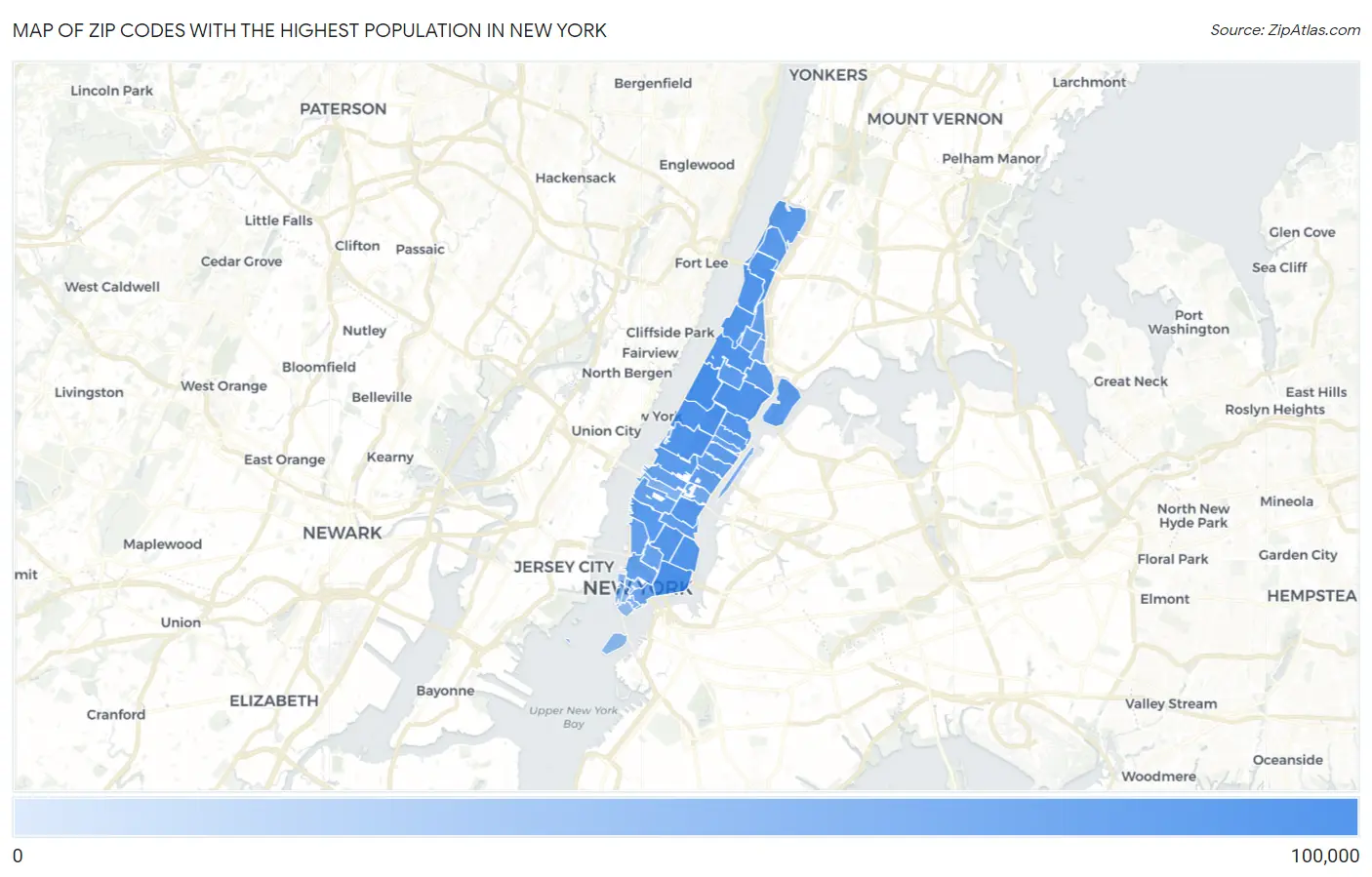Zip Codes with the Highest Population in New York Map