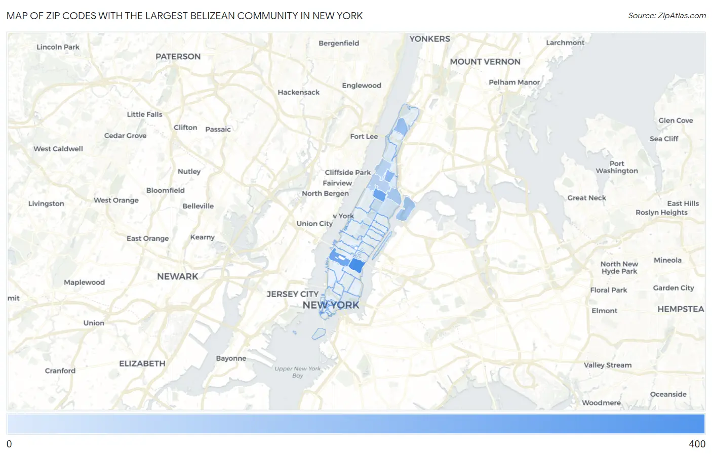 Zip Codes with the Largest Belizean Community in New York Map
