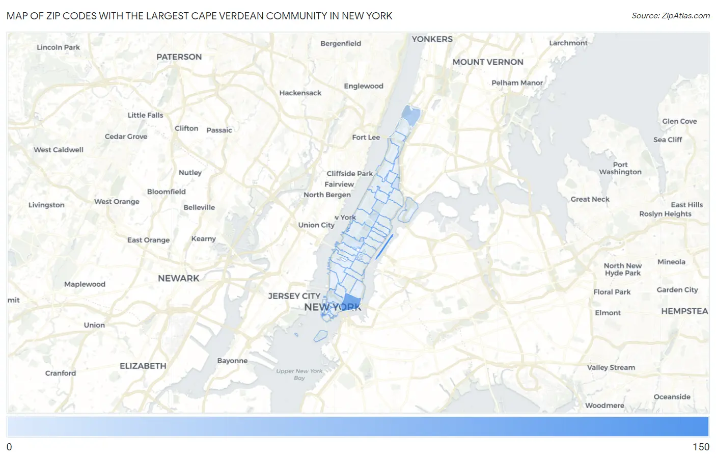 Zip Codes with the Largest Cape Verdean Community in New York Map