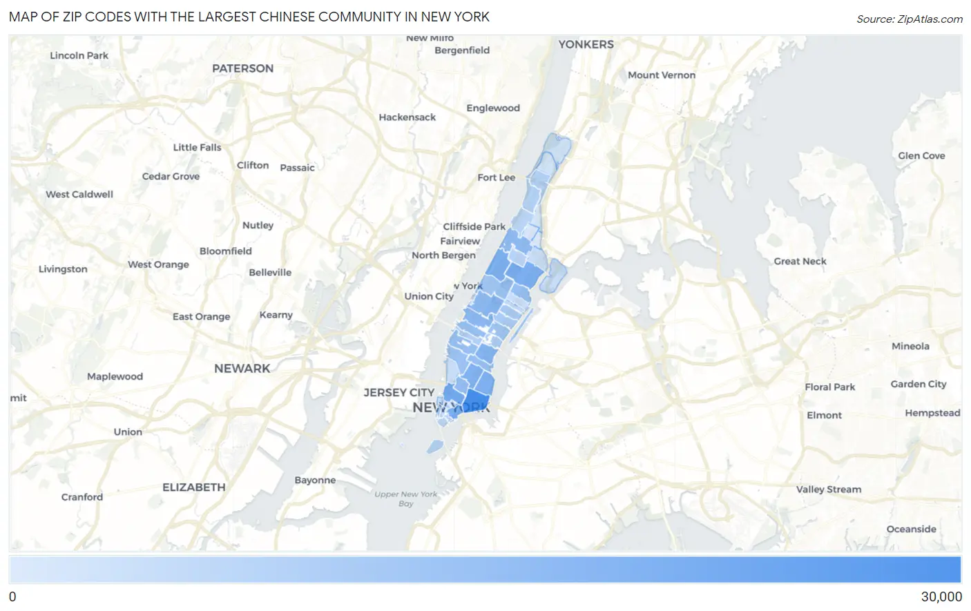 Zip Codes with the Largest Chinese Community in New York Map