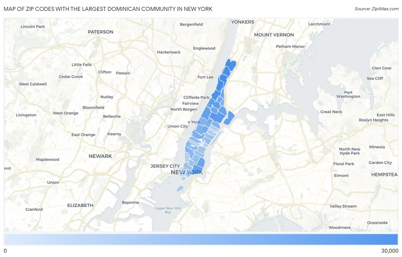 Zip Codes with the Largest Dominican Community in New York Map