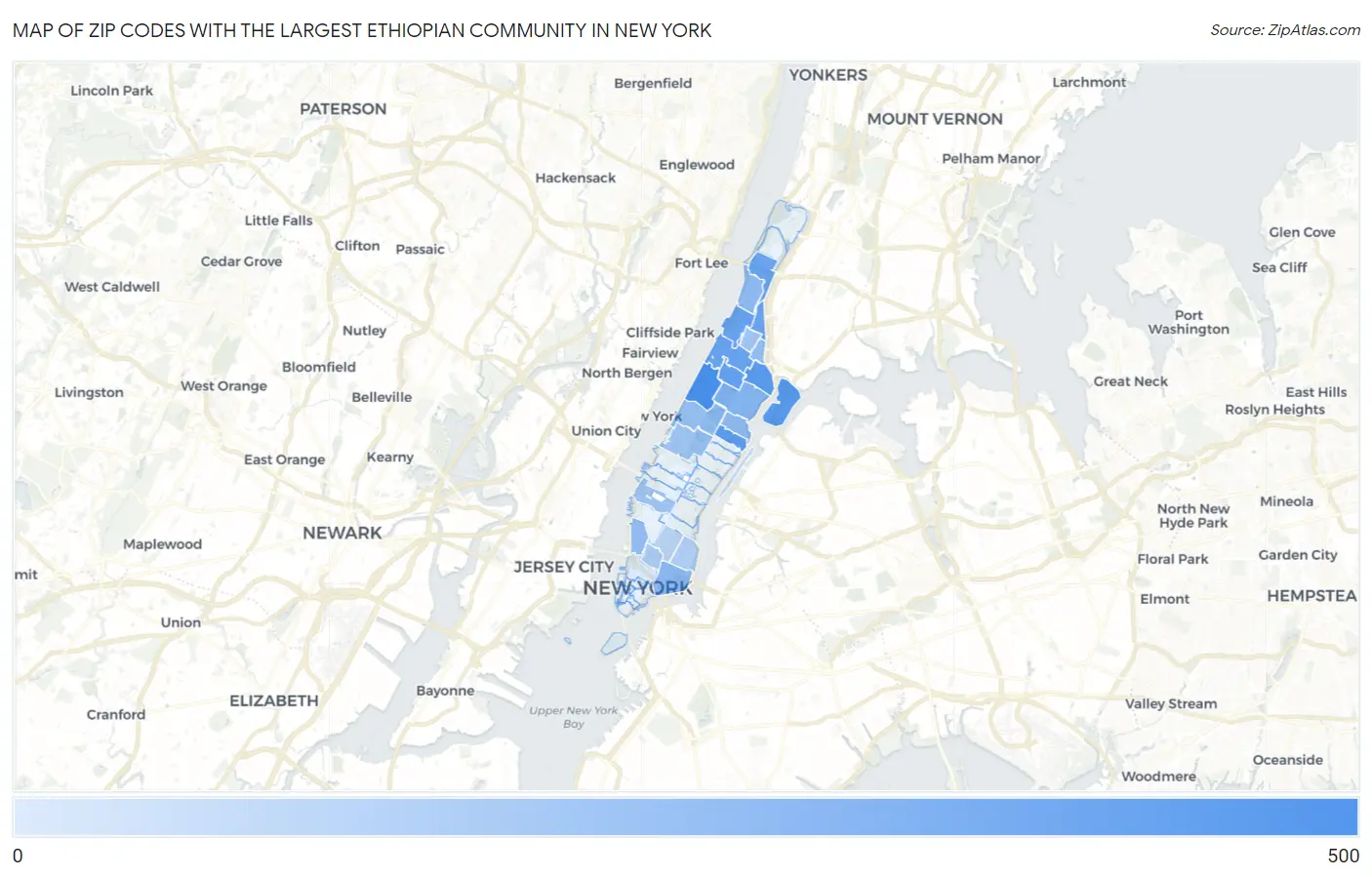 Zip Codes with the Largest Ethiopian Community in New York Map