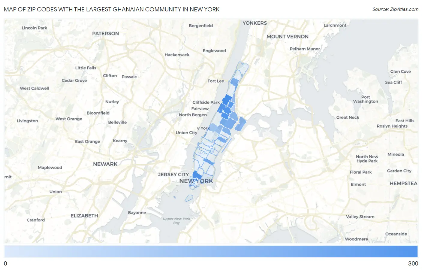 Zip Codes with the Largest Ghanaian Community in New York Map