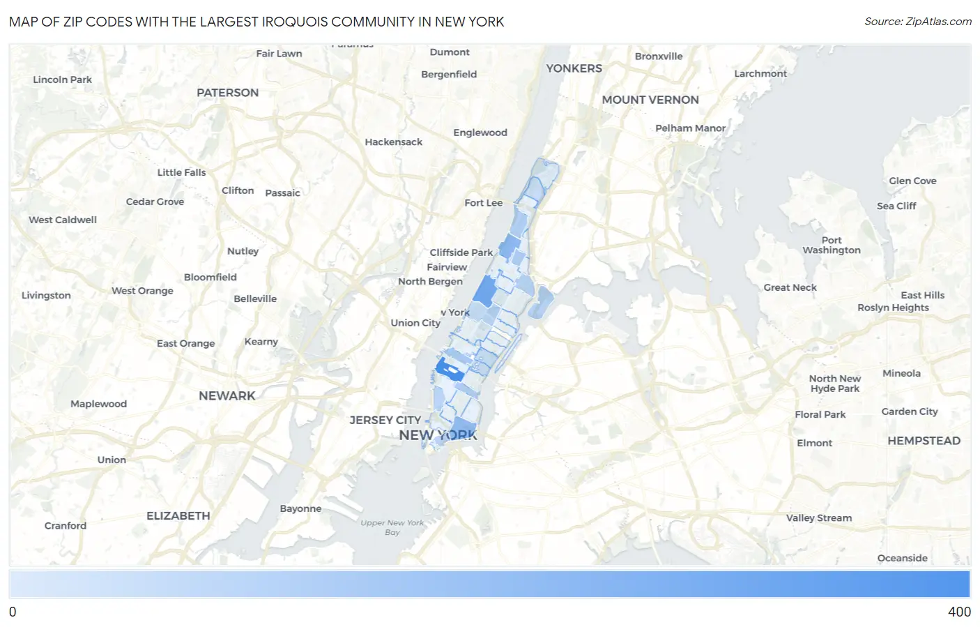 Zip Codes with the Largest Iroquois Community in New York Map