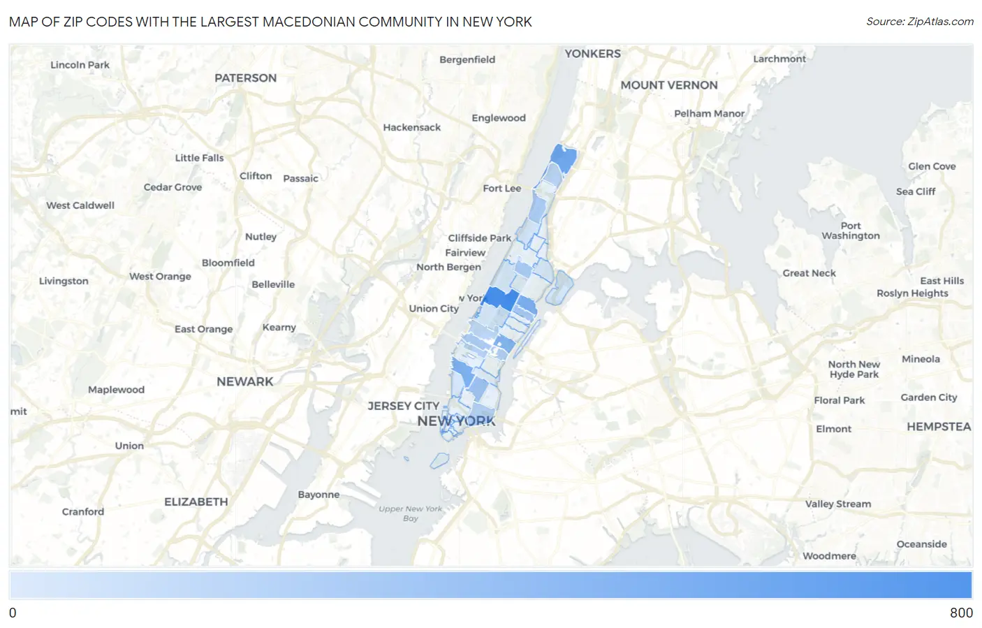 Zip Codes with the Largest Macedonian Community in New York Map