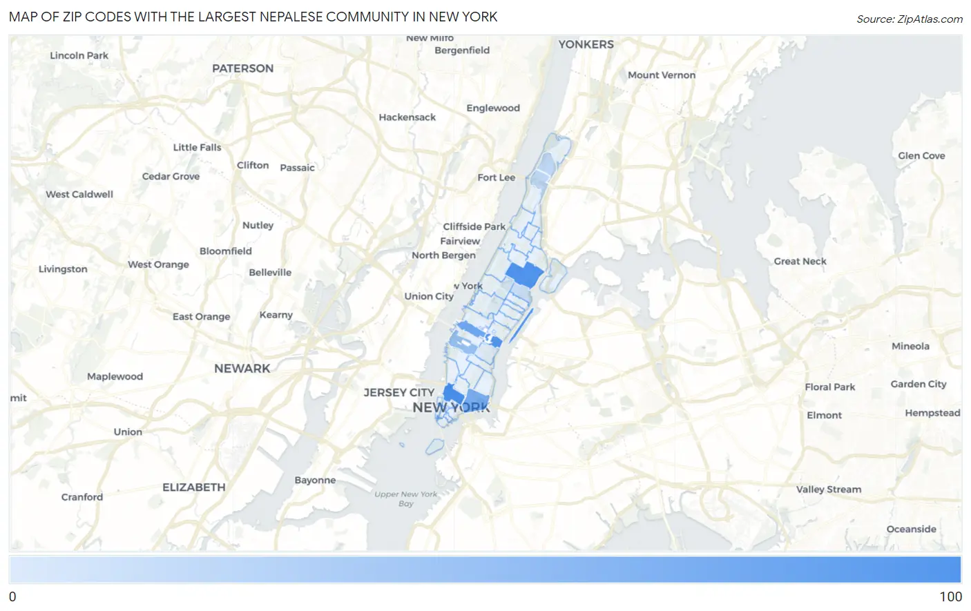 Zip Codes with the Largest Nepalese Community in New York Map
