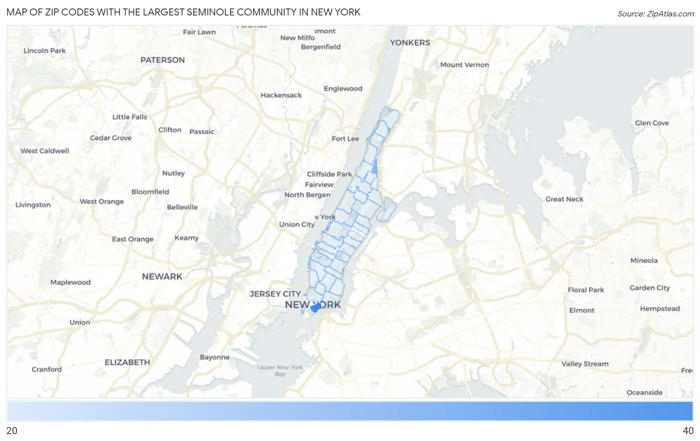 Zip Codes with the Largest Seminole Community in New York Map