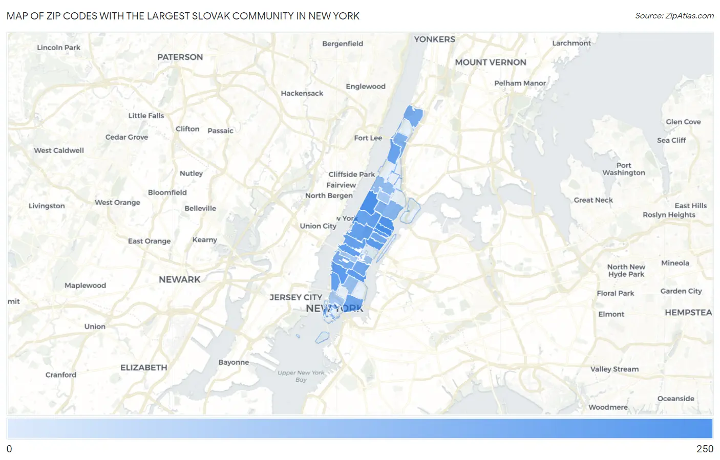 Zip Codes with the Largest Slovak Community in New York Map