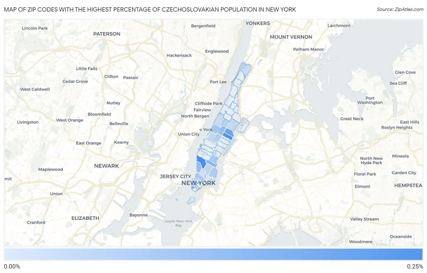 Zip Codes with the Highest Percentage of Czechoslovakian Population in New York Map