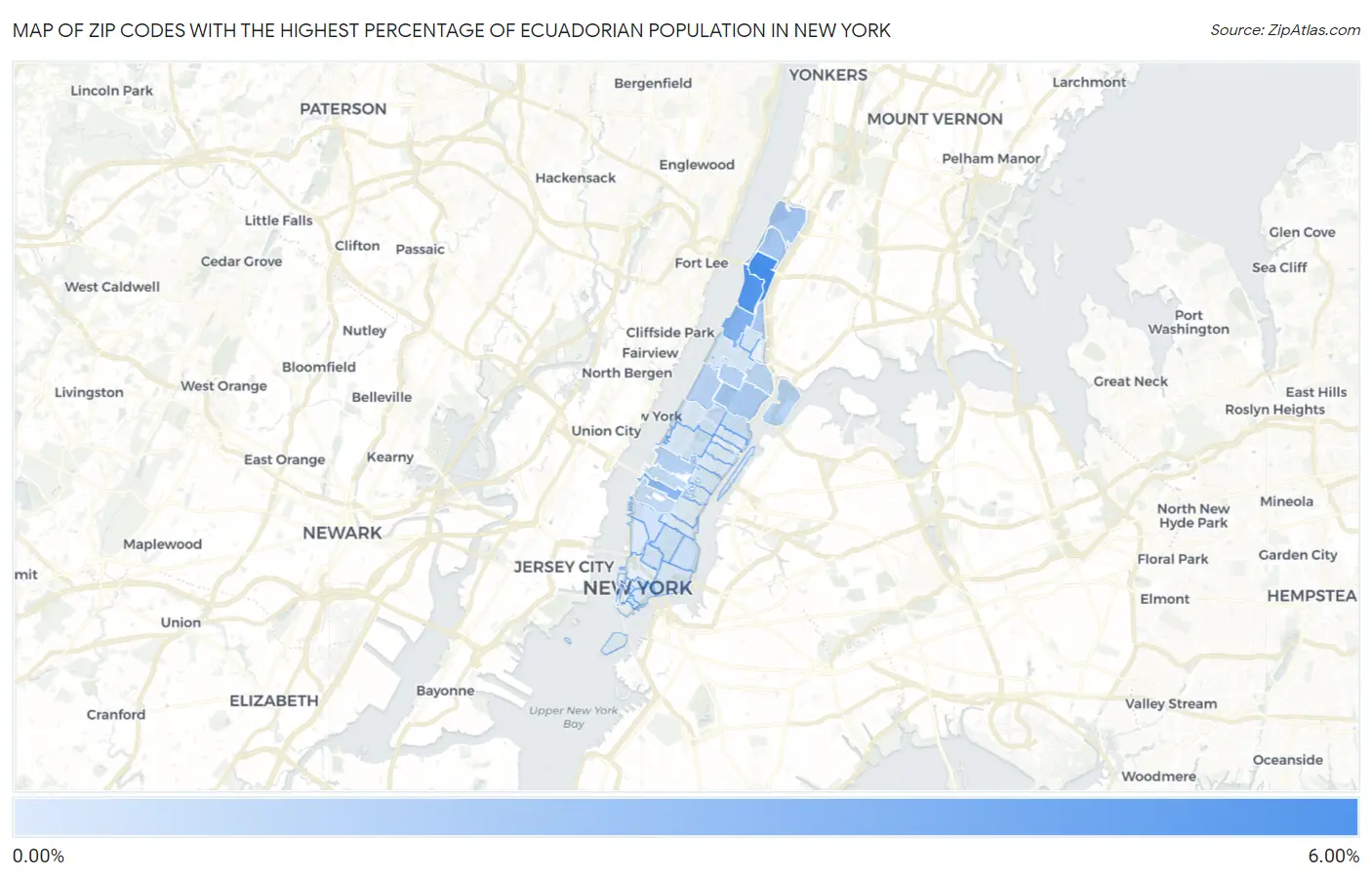 Zip Codes with the Highest Percentage of Ecuadorian Population in New York Map
