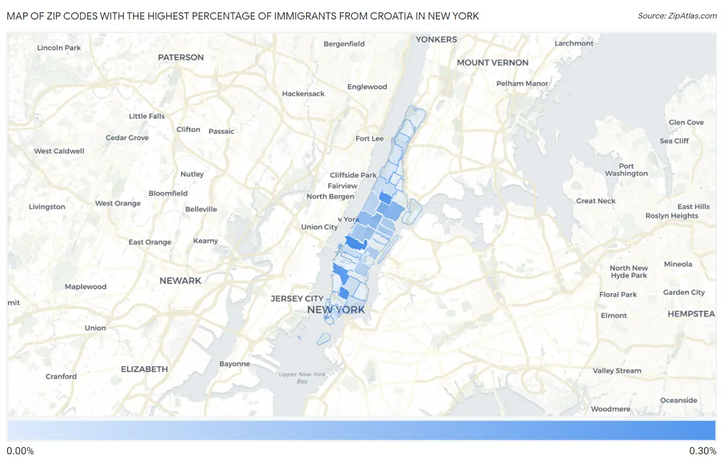 Zip Codes with the Highest Percentage of Immigrants from Croatia in New York Map