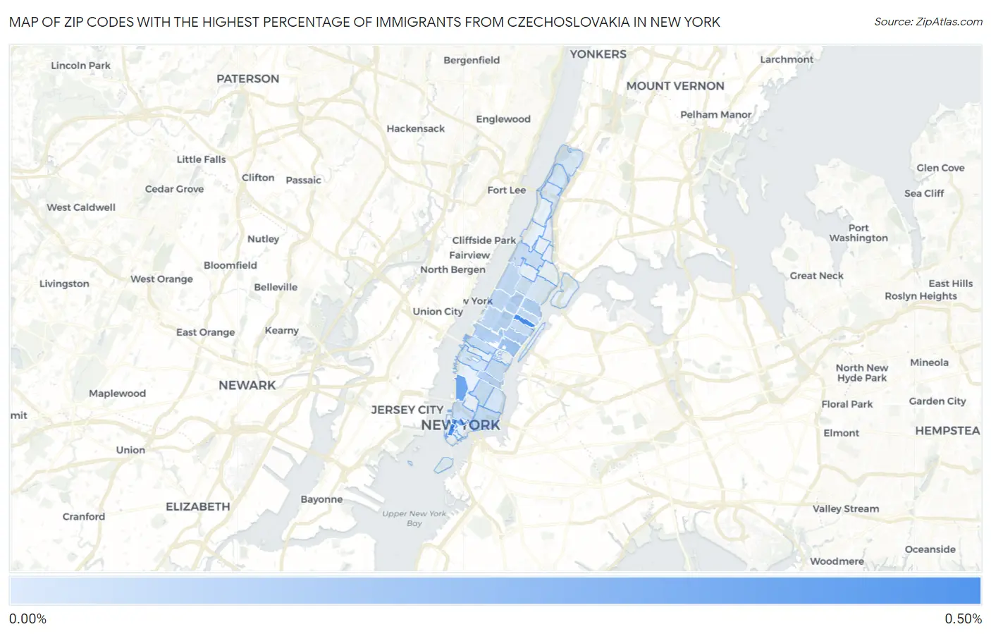 Zip Codes with the Highest Percentage of Immigrants from Czechoslovakia in New York Map
